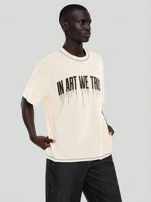 FORM&CHAOS Camiseta de algodón holgada con estampado gráfico para hombre, verano - Beis - Ver 4