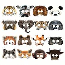 superFUNNYmarket Un set de (16 piezas) máscaras de papel con diseños de animales de dibujos animados, máscaras temáticas para juegos de rol en parques de vida silvestre, fiestas de cumpleaños, eventos con temática de zoológico, accesorios de vestir para varios animales de la selva (leones, tigres, pandas, zorros, elefantes, jirafas), sets de máscaras de papel desechables para Halloween, juegos deportivos, obras escolares, photocalls, regalos para fiestas - Multicolor - Ver 10