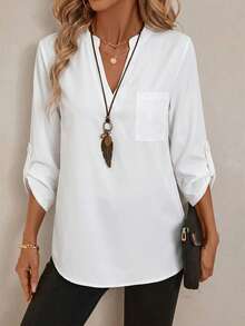 EMERY ROSE Women's Casual Notch Collar 3/4 Sleeve Blouse Office Shirt Suitable For Autumn/Winter - White - View 4