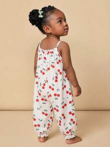 Cozy Pixies Baby Girl Casual Daily Cute Vacation Cherry Print Camisole Romper - Red - View 1