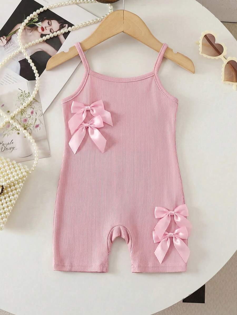 SHEIN Romper Bayi Perempuan Manis dan Lucu dengan Dekorasi Pita 3D - MultiWarna - View 1