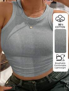 Rovax Áo tank top dáng ngắn ôm sát gân cotton - Xám - Xem 1