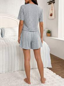 Moonlight&Mama Women's Casual Asymmetric Design Short Maternity Loungewear Set - Grey - View 2