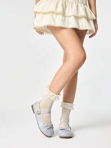 ROMWE Kawaii Women Shoes Grey Loafers Closed Toes Mary Jane Small Leather Shoes Bow Lace Lolita Shoes Ballet Dance Shoes Women's Flat Shoes Y2K - grey double bow - View 2
