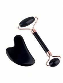Two Pieces Roller - Facial Skincare Roller Set, Facial Massage Roller Tool, Silicone Roller, Facial Gua Sha Roller Set, With Roller Massager, Facial And Eye Massage Tool, Facial Contour Care Massage Tool, Suitable For Eyes, Neck And Face, Office Supplies, Study Supplies, Travel Essentials - Black - View 7
