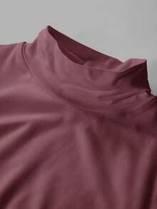 SHEIN BASICS 女款休閒純色針織修身正裝立領長袖T恤 - 中紫紅色 - 查看 3
