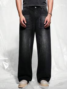IRON GLYPH Men's Distressed Solid Color Denim Jeans - Black - View 6