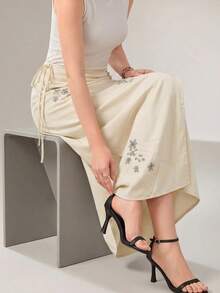 Heiryn Women's Rhinestone Decor Casual Elegant Versatile Date Night Vacation Skirt White Flower Summer - Light Yellow - View 2