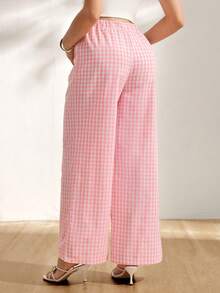 SHEIN Pink Vertical Striped Casual Wide Leg Pants, Elastic Waist Drawstring Design, Draping Slimming, Versatile Maternity Pants Gender Reveal Autumn - Pink - View 2