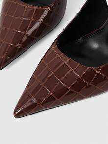 Sleekvia Women's New Thin High-Heel Pointed-Toe Pumps, Mirror PU Material, Metal Rhinestone Buckle, Simple And Elegant Commuter Wear, Back Strap Pointed-Toe Heels - bright brown - View 7