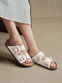 Solecia Ladies Spring And Summer Woven Sandals Double Buckle Adjustable Open-Toe Flat Bottom Light And Comfortable Versatile Casual Wear Beach Vacation Shoes - Mesh white - View 6