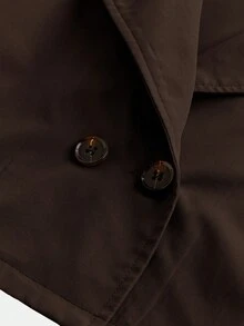 SHEIN Girlism 少女寬鬆休閒簡約舒適收腰優雅時尚短款秋冬風衣 - 棕色 - 查看 3