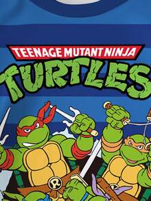 TEENAGE MUTANT NINJA TURTLES | SHEIN 男嬰夏季休閒日常通勤時尚趣味卡通字母拼色條紋印花短袖T恤 - 白色 - 查看 4