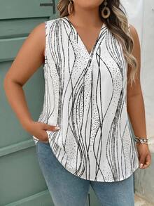 SHEIN CURVE+ Plus Size Summer Casual Striped Sleeveless Shirt - Black and White - View 6