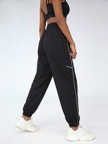 SHEIN EZwear 休閒百搭素色高腰寬褲 - 黑色 - 查看 3