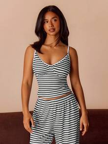Athîral Women's Casual Striped Print V-Neck Camisole & Pants Pajama Set Women's Two Pieces Set Casual Two Pieces Set Sexy Lounge Sets For Women Two Pieces Set Lounge Set - Multicolor - View 1