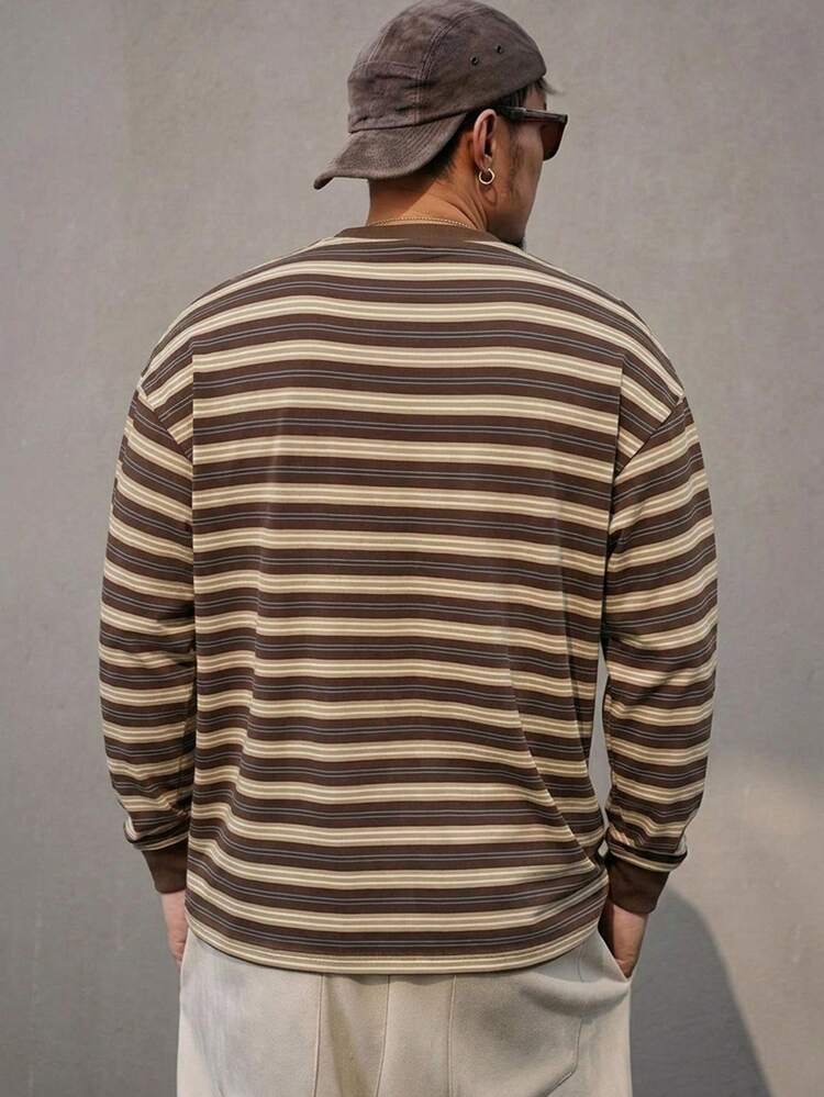 Men's Striped Crew Neck Long Sleeve T-Shirt, Multi-Color