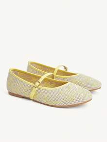 CUCCOO CHICEST 女款黃色PU刺繡時尚度假沙灘優雅平底鞋 - 芥末黃 - 查看 2