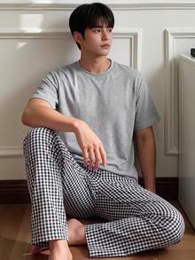 Napfluff Celana Piyama Pria Motif Kotak-kotak Tenun - Hitam dan Putih - View 5