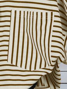 Resyla Fashion Plus Size Casual Striped Batwing Sleeve T-Shirt And Shorts 2pcs Set - Brown - View 4