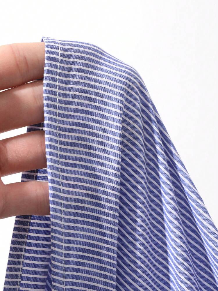 Men's Striped Single-Breasted Long Sleeve Shirt And Shorts Casual Everyday Set