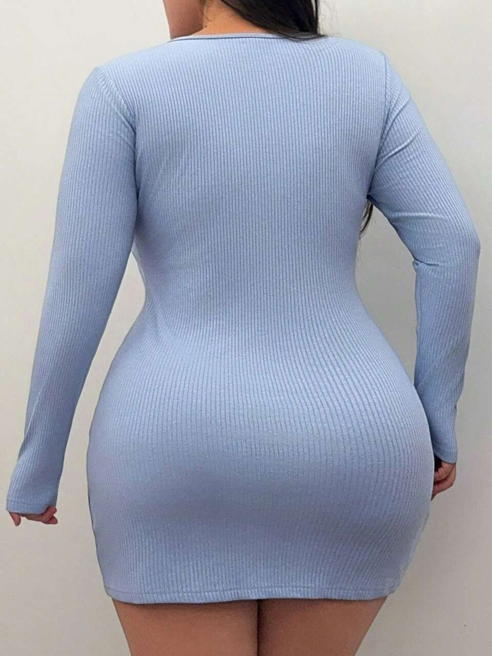 Dazy Plus Plus Size Women's Solid Color Knit Wrap Dress, Sexy Minimalist Casual Long Sleeve Zipper Front Mini Dress, Popular Colors For Spring & Summer