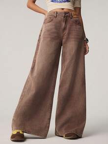 SCOOBY-DOO X SHEIN Women's Cartoon Print Casual Loose Fit Jeans - Brown - View 6