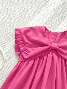SHEIN Young Girls/Young Girl Solid Color Ruffled Collar Sleeveless Waist Dress - Hot Pink - View 7