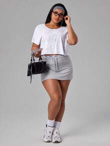 SHEIN Rhythm Era Áo thun cổ tròn nữ size lớn phong cách thường ngày đa năng mặc hằng ngày & thể thao - trắng - Xem 5