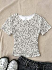 Tween Girls' Minimalist Round Neck Ruched Waist Fitted Short Sleeve T-Shirt, Versatile For Spring/Summer - Multicolor - View 3