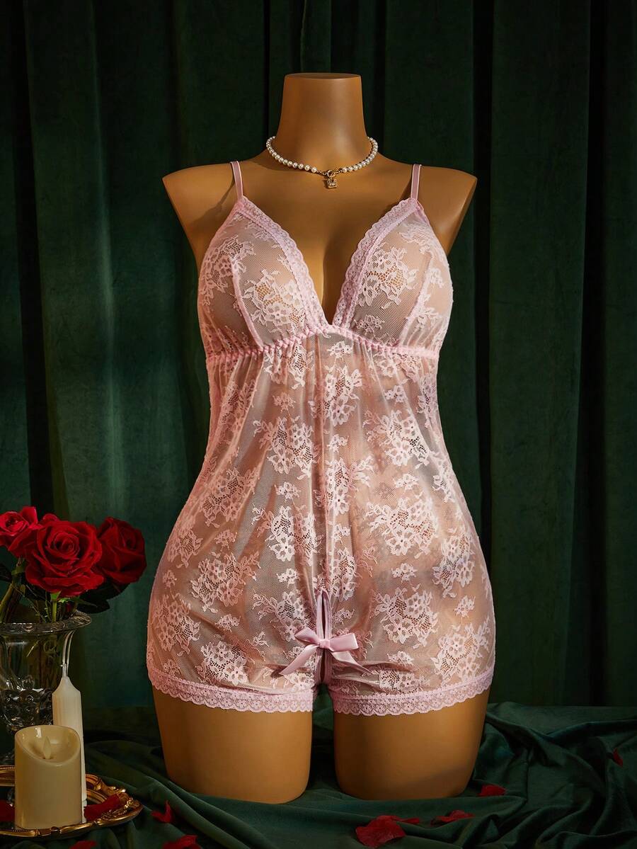 SpicyHot Plus Size Women Sheer Lace Camisole Camisole,Sexy Lingerie For Women,Adult,Honeymoon,Hot,Date Night,Lingerie,Playsuit,Lingerie Set,Sexy Outfit - Pink - View 1