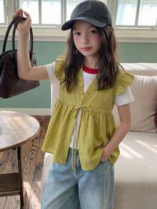 Dazy Kids Tween Girl Summer Casual Solid Color Lace-Up Tank Top - Yellow - View 3