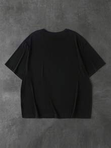 SUPERMAN X SHEIN Plus Size Men's Geometric Print Round Neck Short Sleeve Casual T-Shirt - Black - View 2