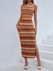 SHEIN Essnce Women Summer Casual Halter Neck Sleeveless Top And Skirt Set - Multicolor - View 6