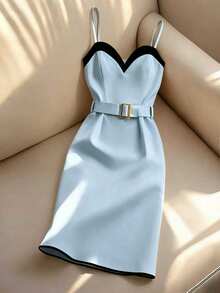 GlowEve Women's Contrast Trim Versatile Midi Strap Dress - Blue - View 4