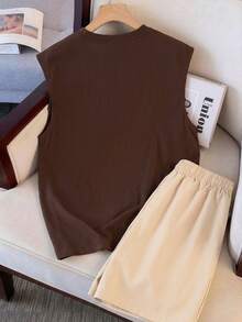 Manfinity Homme Conjunto de camiseta de tirantes con bordado de letras y pantalones cortos casuales de verano para hombres - Multicolor - Ver 2