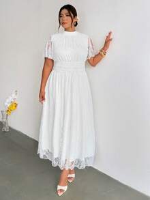 Firerie Vestido de encaje de talla grande elegante de unicolor, verano - Blanco - Ver 7