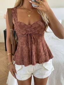 SHEIN EZwear 女士纯色简约休闲针织吊带衫 - 酒紅色 - 查看 1