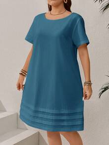 EMERY ROSE Plus Size Solid Color Short Sleeve Casual Vacation Dress,Summer Outfits For Women/Summer,Tropical Vacation Woman Clothes - Teal Blue - View 5