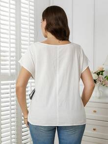 Levarali 大尺碼女款夏季休閒繫腰上衣 - 白色 - 查看 3