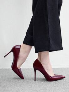 CUCCOO BIZCHIC 女款尖頭細跟中跟高跟鞋，優雅百搭休閒舒適一腳蹬正裝鞋，適合上班、約會、派對、正式場合，春季鞋款 - 酒紅色. - 查看 4