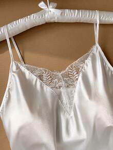 Comfortcana Contrast Lace Cami Top & Pants PJ Set / Pajama Set White Set White Sets - White - View 5