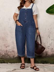 EMERY ROSE EMERY ROSE Mono de mezclilla casual sin mangas talla grande - Azul lavado oscuro - Ver 4