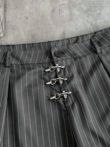 AXEPEAK Celana Kasual Pria untuk Komuter dengan Garis-Garis dan Gesper Logam - Dark Grey - View 5