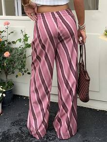 SHEIN Frenchy 女款休閒度假條紋抽繩腰寬鬆寬腿長褲 - 彩色 - 查看 5