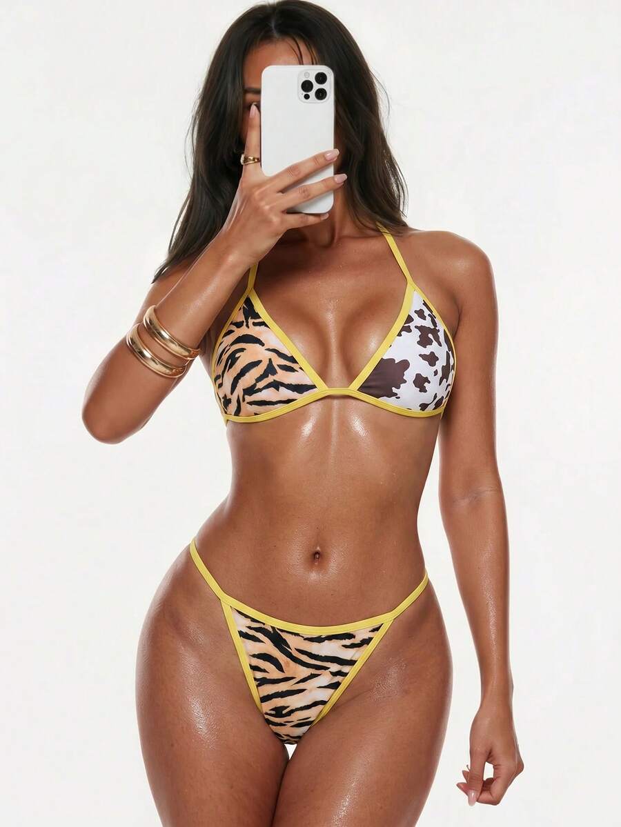 Oceva Women's 2 Pieces Sexy Leopard Print Patchwork Low-Waist Bikini Set - Multicolor - View 1