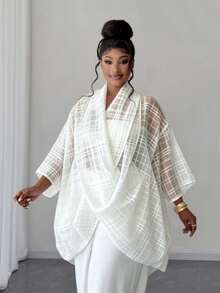 Maweii Plus Size Women's Sheer Criss-Cross Plaid Print Fashion Top - White - View 5