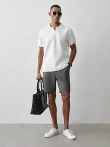 MENRIVO 男士高级提花 Polo 衫，送给男朋友或丈夫的时尚礼物，男士纹理 Polo 衫，男士白色纹理 Polo 衫，适合日常通勤、旅行、度假和郊游的多功能物品，送给朋友的丈夫和男朋友的礼物，休闲简约风格，都市成熟风格，英国绅士风格 - 白色 - 查看 2