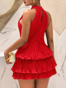 Slaydiva Frühlings-/Sommer-Neuheit Resort Boho-Stil luftiges grünes Off-Shoulder luftiges Minikleid mit doppellagigem gerüschtem Saum, geeignet für Valentinstag, Dates, Boho, nomadischen Stil, Küste, Kreuzfahrtschiff, Strand, Urlaub, Partys, Zusammenkünfte, Feiertage, Konzerte, Alltagsausflüge, Silvester, Feiern, Brunch-Outfits, Hot Girl, Urlaubsoutfit, Hochzeitsgast-Outfits, Hochzeitssaison-B - Rot - Übersicht 2