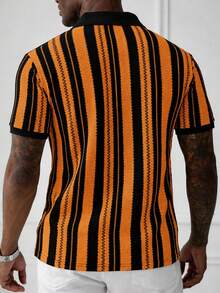 Manfinity CasualCool Men's Casual Business Striped Design POLO Shirt Top Suitable For Daily Commuting Wear Casual Versatile - Orange - View 2
